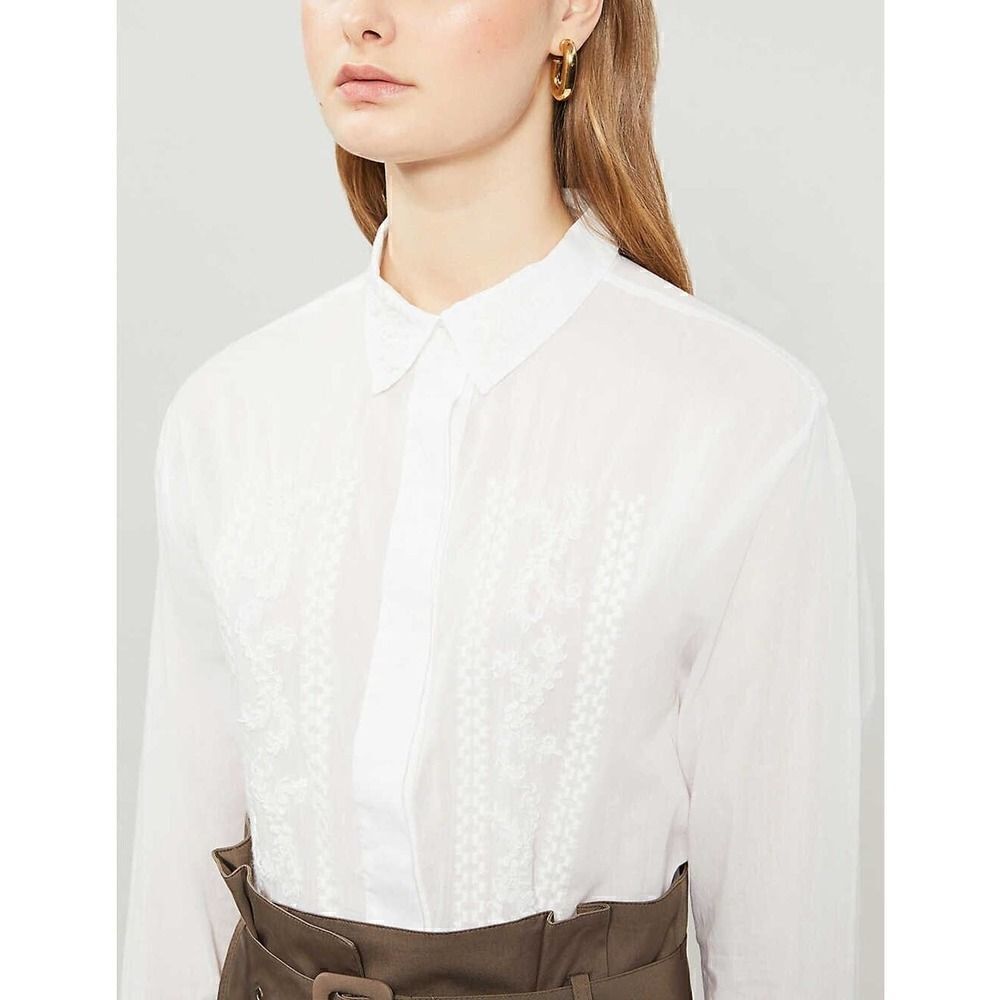 Sandro Paris Aneli Cotton Embroidered Blouse long sleeve Size 3 US 8 - Picture 3 of 7
